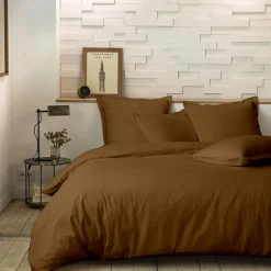 Home Collection Linge De Lit, Ensembles^Parure housse de couette 100% Percale de Coton ocre