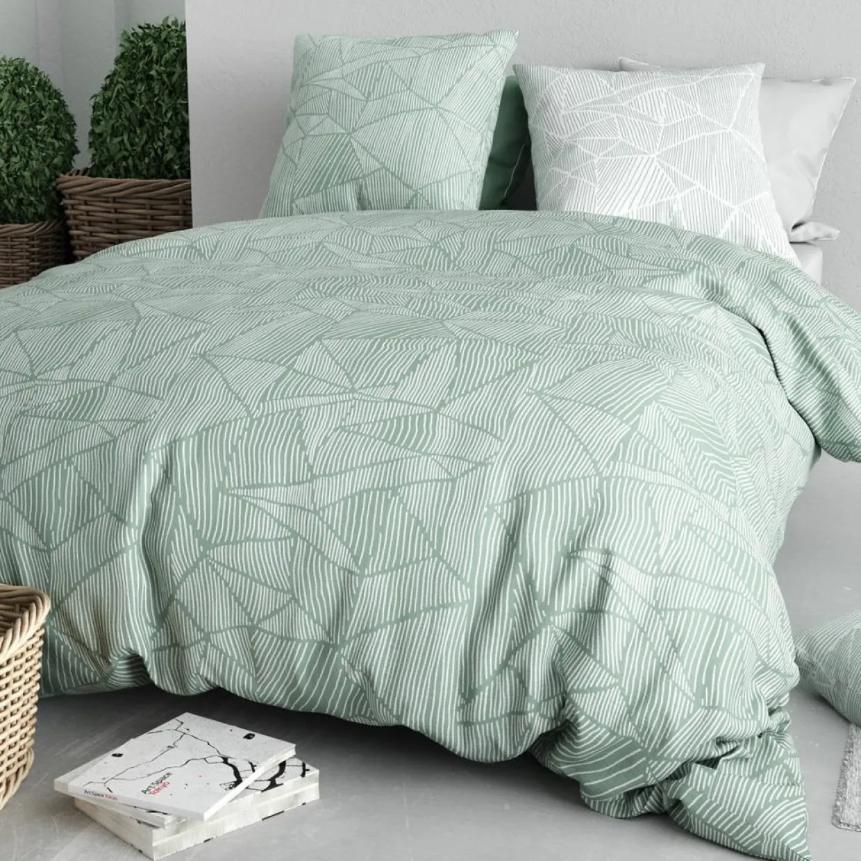 Parure Housse de Couette verte-Atelier du Coton Online