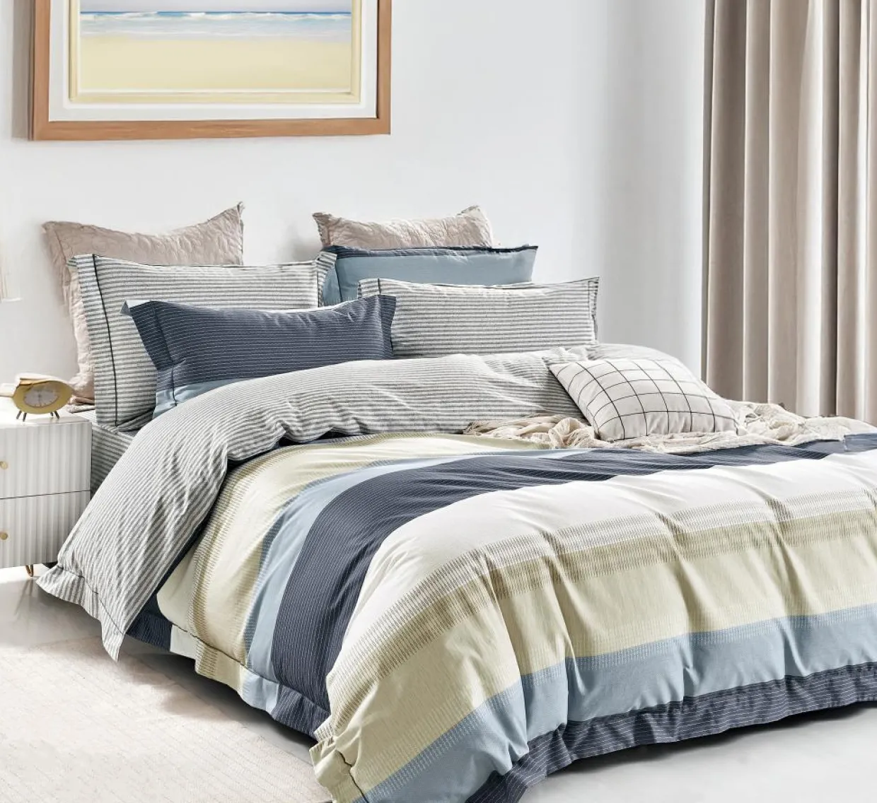 Parure housse de couette en Coton bleue-Home Collection Sale