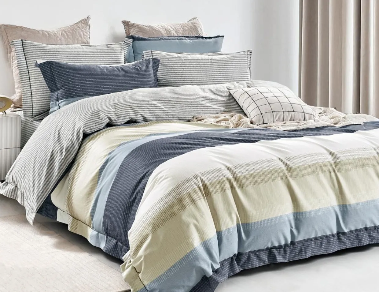 Parure housse de couette en Coton bleue-Home Collection Sale