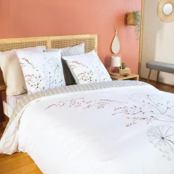 Parure housse de couette Soliflore blanche-Home Collection Discount