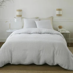 Parure Housse de Couette 100% Gaze de Coton Imprimé Laya blanc/gris-Baton Rouge