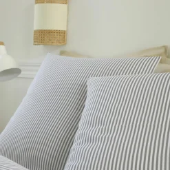 Parure Housse de Couette 100% Gaze de Coton Imprimé Laya blanc/gris-Baton Rouge