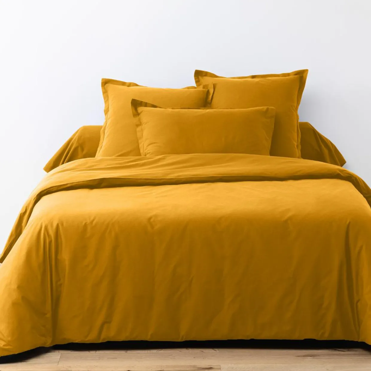 Parure housse de couette unie jaune safran-Blanc Passion Sale