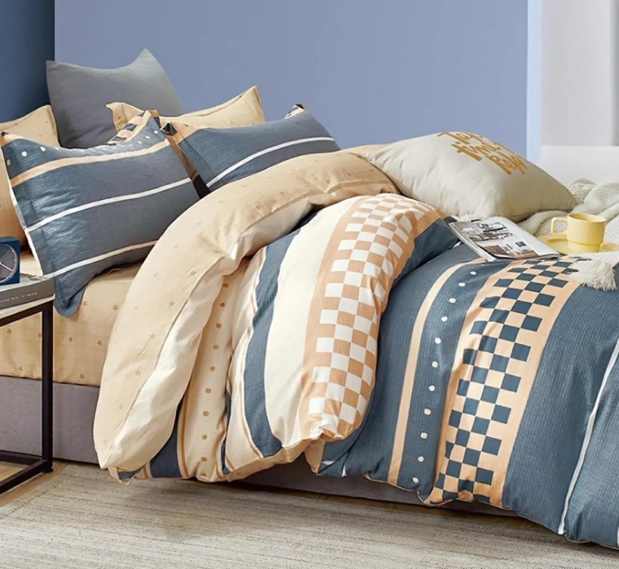 Home Collection Linge De Lit, Ensembles^Parure housse de couette 100% Percale de Coton bleue