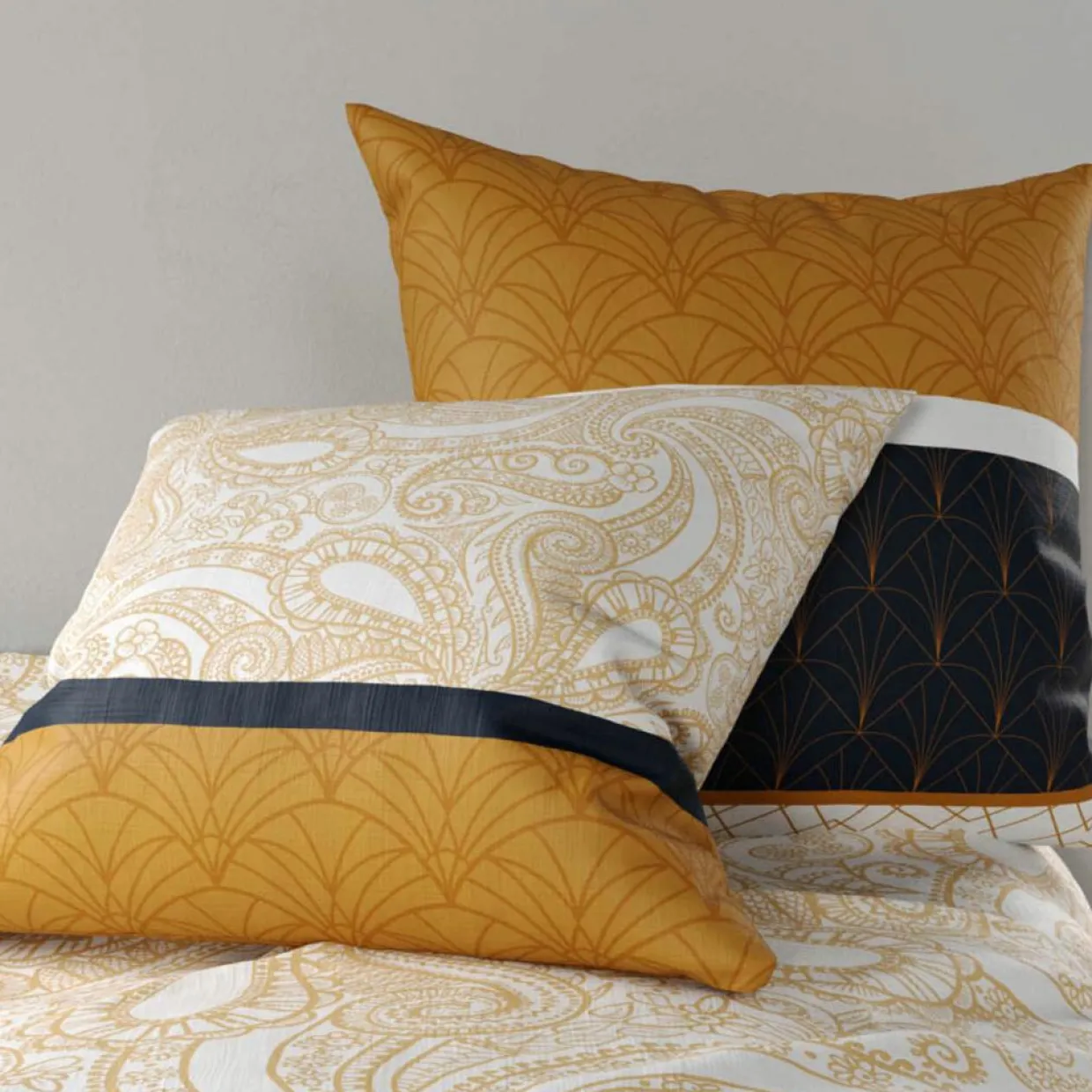 Parure housse de couette Felora jaune-My Home Collection Online
