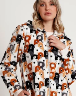 Femme Admas Lingerie, Nuit^Peignoir à capuche Family Bear Family C marron