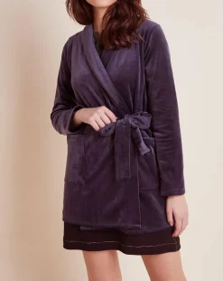 Femme Le Chat Lingerie, Nuit^Peignoir en Velours Paola marine