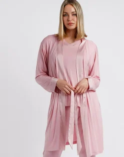 Femme Admas Lingerie, Nuit^Peignoir maille satinée à bandes pétale