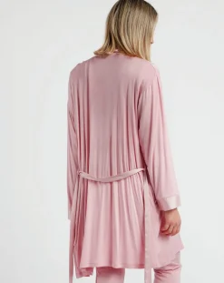 Femme Admas Lingerie, Nuit^Peignoir maille satinée à bandes pétale