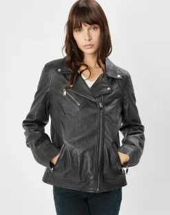 Perfecto en Cuir Alexine noir-Chyston Sale