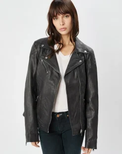 Perfecto en Cuir Alexine noir-Chyston Sale