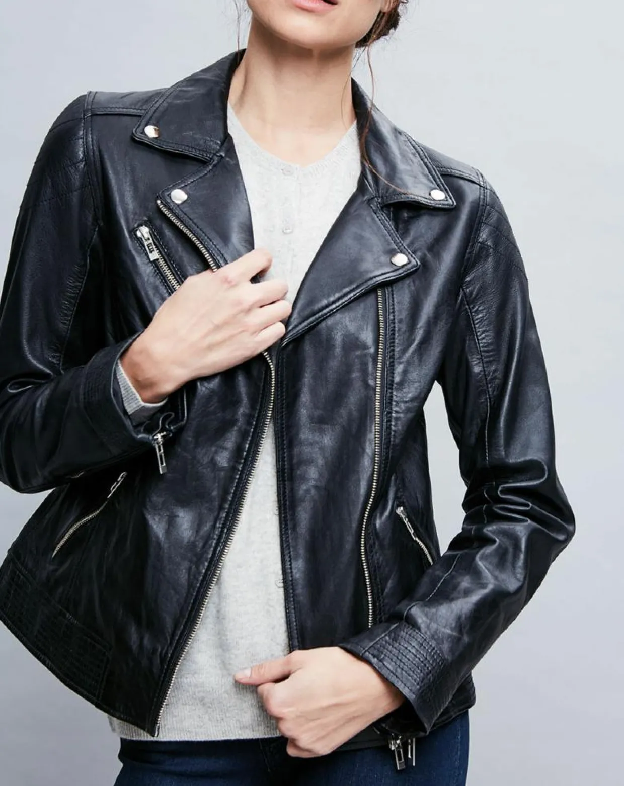 Perfecto en Cuir Alexine noir-Chyston Sale