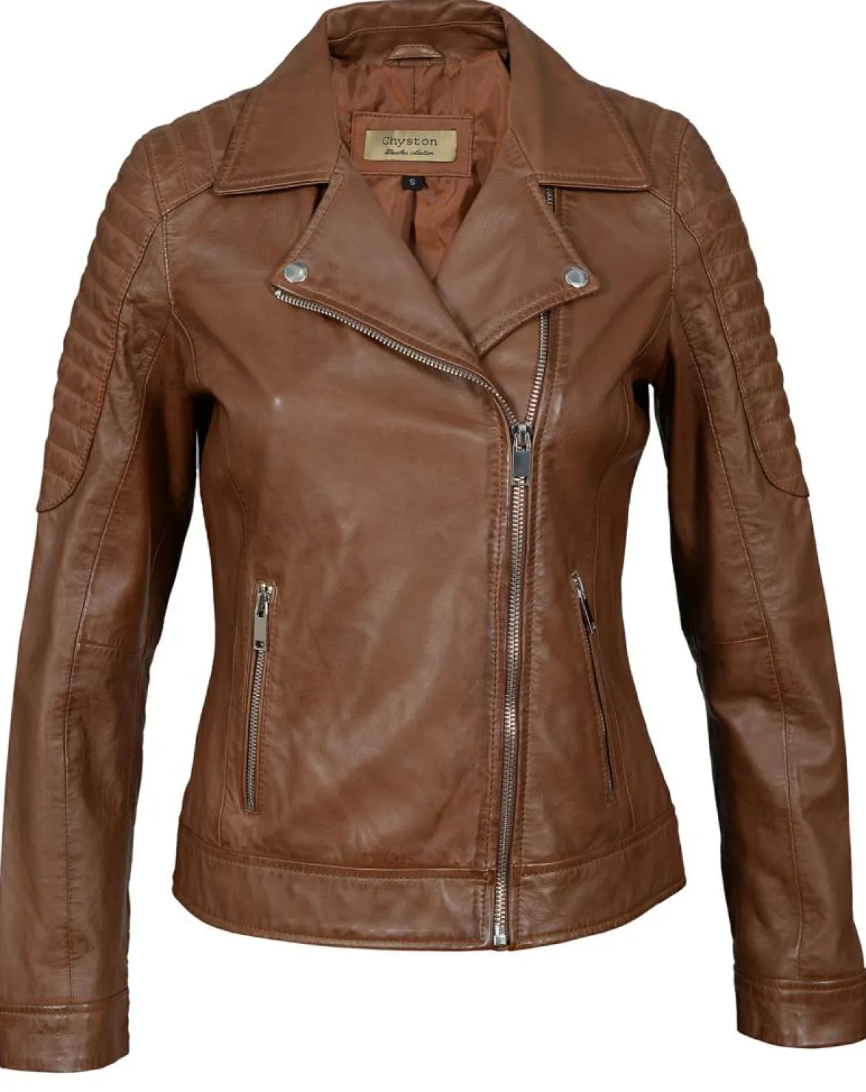 Femme Chyston Vestes, Blousons^Perfecto en Cuir Brithney cognac