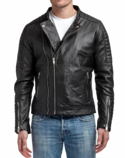 Homme Chyston Vestes, Blousons^Perfecto en Cuir Eido noir