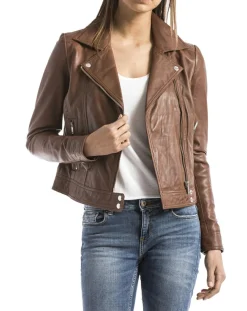 Femme Blue Wellford Vestes, Blousons^Perfecto en Cuir Loire cognac