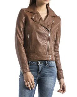 Femme Blue Wellford Vestes, Blousons^Perfecto en Cuir Loire cognac