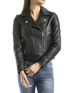 Femme Blue Wellford Vestes, Blousons^Perfecto en Cuir Loire noir