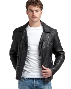 Homme Chyston Vestes, Blousons^Perfecto en Cuir Ross noir