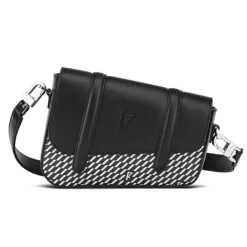 Petit Sac en Toile enduite & Cuir Bordeaux noir/blanc - 14x19x4.5 cm-Maison Faret Online