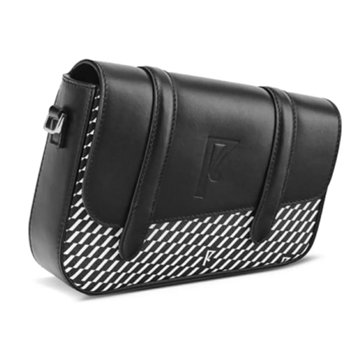 Petit Sac en Toile enduite & Cuir Bordeaux noir/blanc - 14x19x4.5 cm-Maison Faret Online