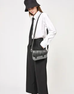 Petit Sac en Toile enduite & Cuir Bordeaux noir/blanc - 14x19x4.5 cm-Maison Faret Online