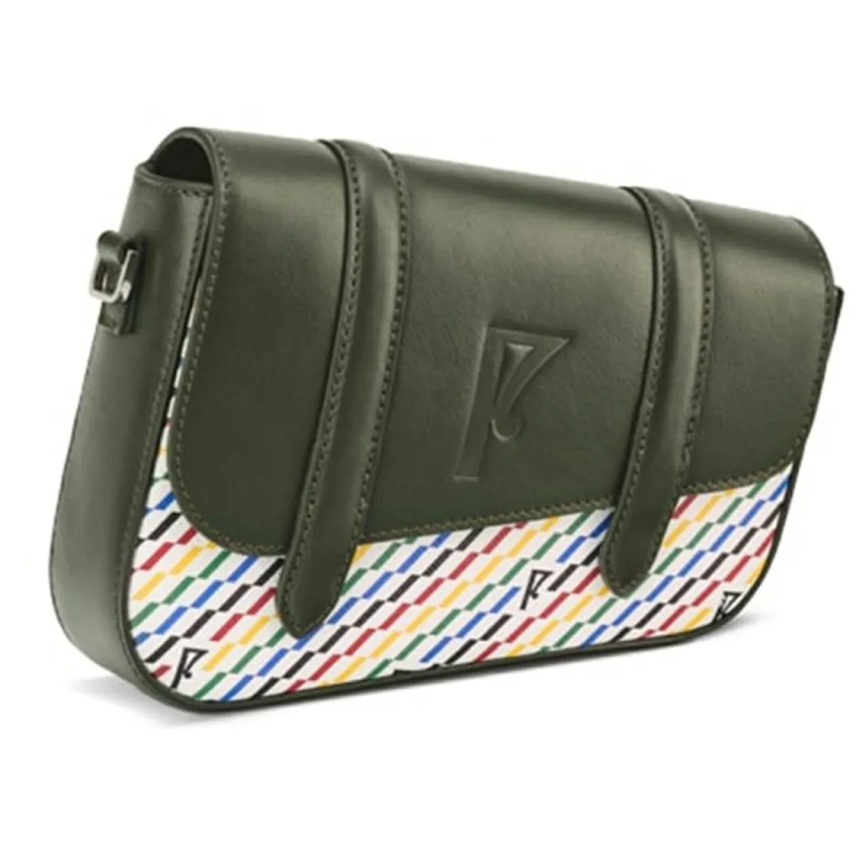 Petit Sac en Toile enduite & Cuir Bordeaux noir/multicolore - 14x19x4.5 cm-Maison Faret Outlet