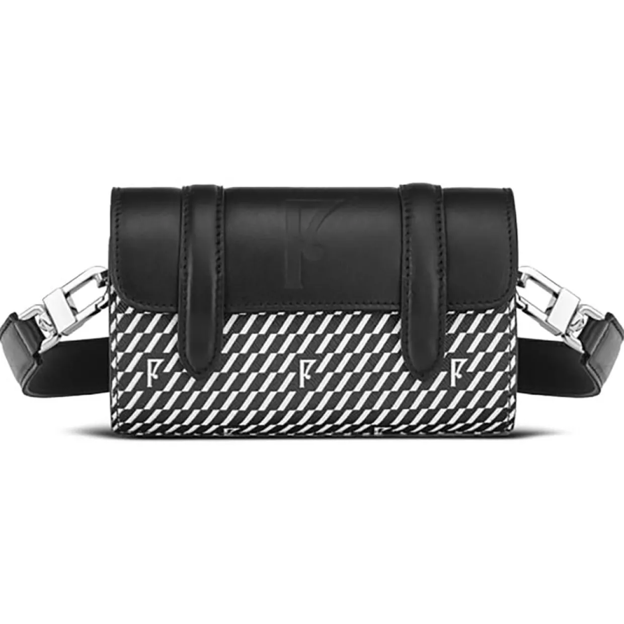 Femme Maison Faret Sacs^Petit Sac en Toile enduite & Cuir Cyclo noir/blanc - 10x17x4.5 cm