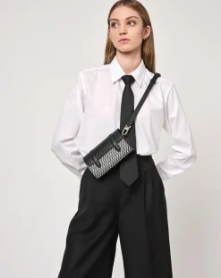 Femme Maison Faret Sacs^Petit Sac en Toile enduite & Cuir Cyclo noir/blanc - 10x17x4.5 cm