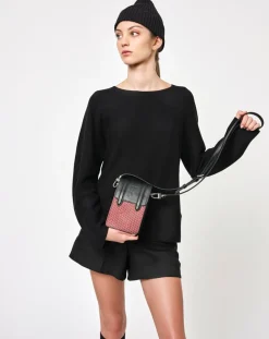 Femme Maison Faret Sacs^Petit Sac en Toile enduite & Cuir Arguin rouge/noir - 18x11.5x3 cm