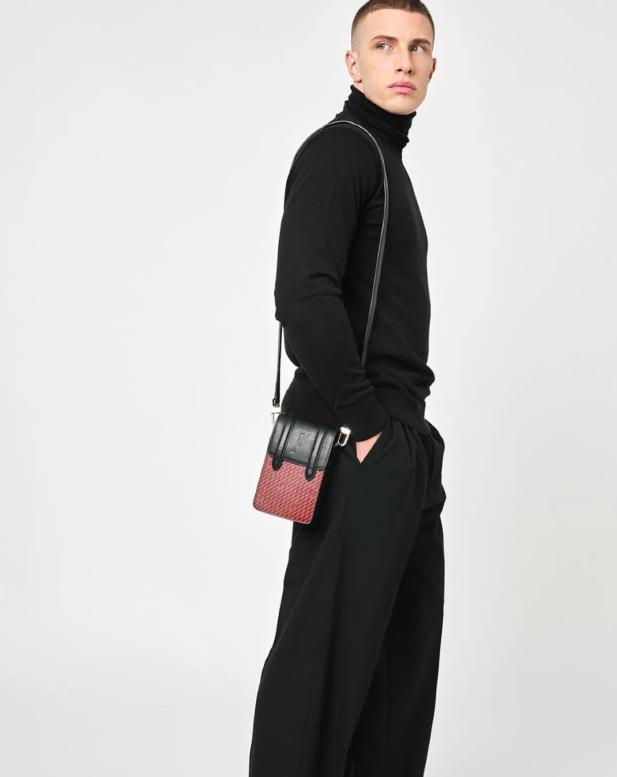Femme Maison Faret Sacs^Petit Sac en Toile enduite & Cuir Arguin rouge/noir - 18x11.5x3 cm