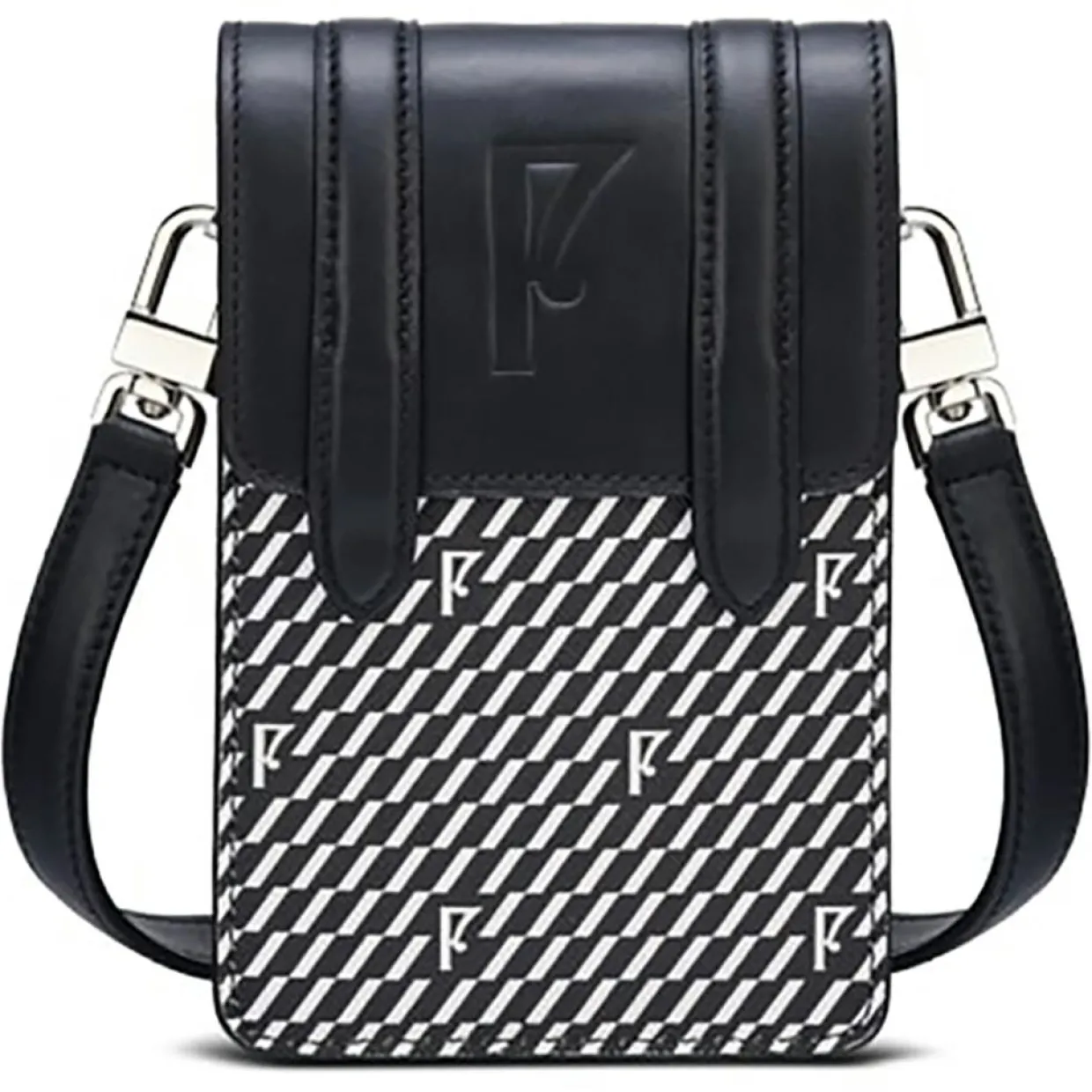 Femme Maison Faret Sacs^Petit Sac en Toile enduite & Cuir Arguin noir/blanc - 18x11.5x3 cm
