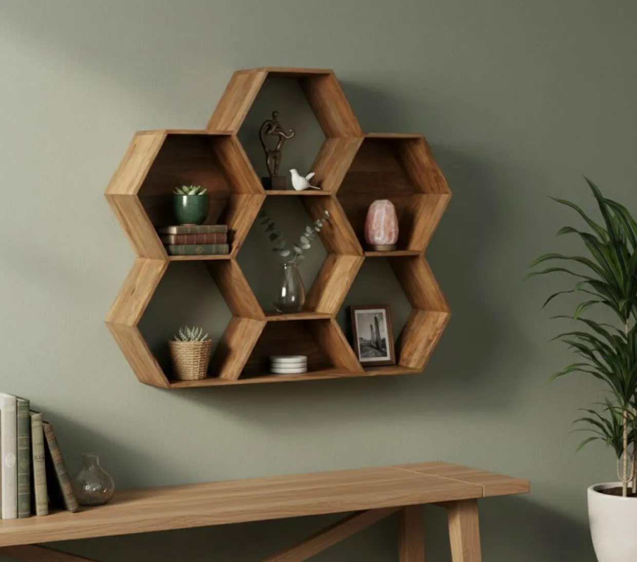 Petite étagère hexagonale Mango M&M offre Marron - 130x30x113 cm-Bois & Chiffons Best