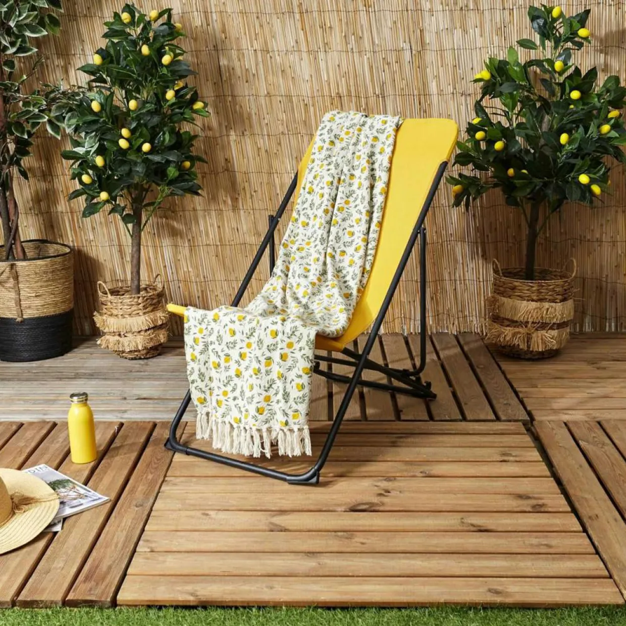 Home Deco Factory Plaids^Plaid à franges Bain de Soleil jaune/vert - 120x150cm