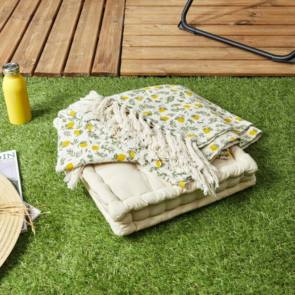 Home Deco Factory Plaids^Plaid à franges Bain de Soleil jaune/vert - 120x150cm