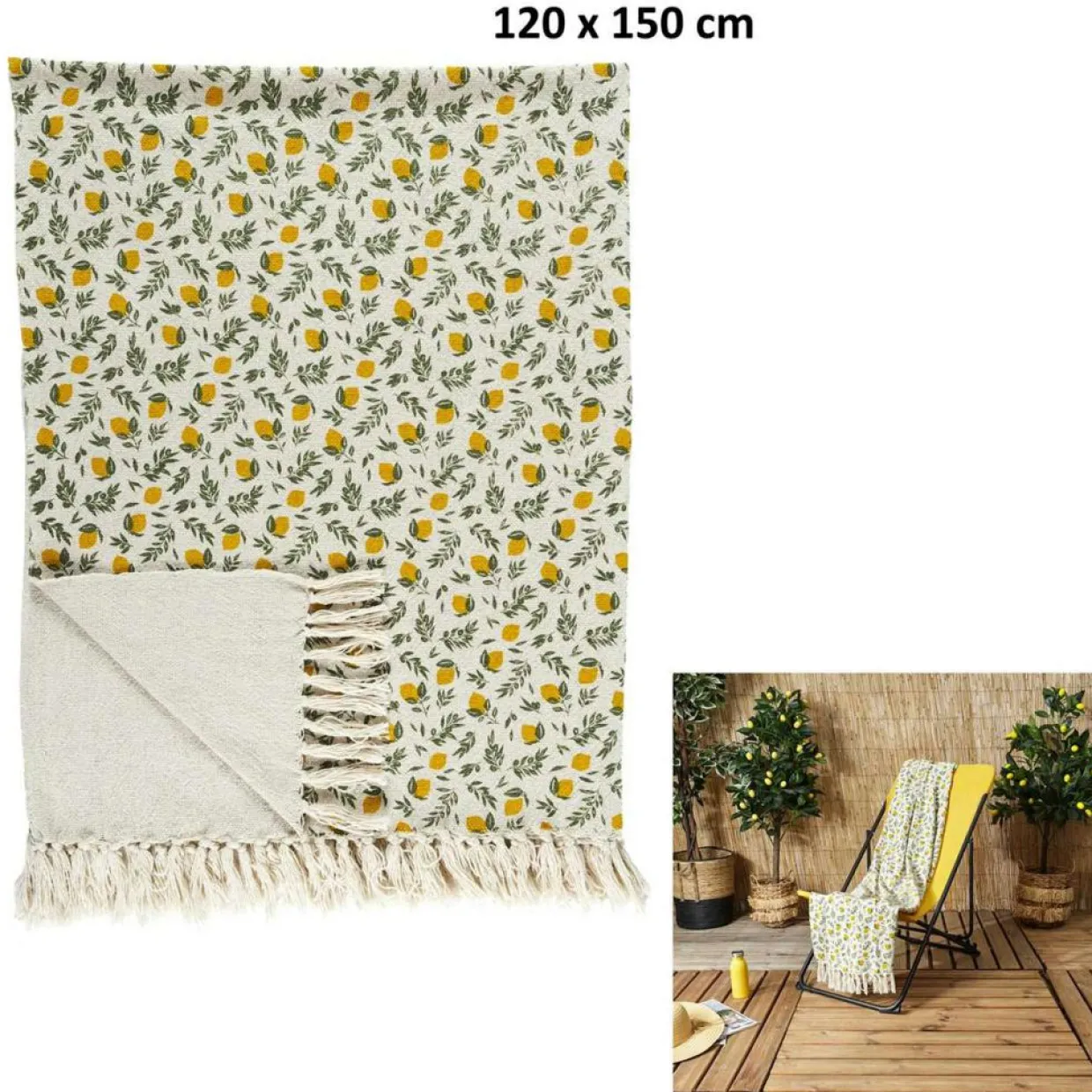 Home Deco Factory Plaids^Plaid à franges Bain de Soleil jaune/vert - 120x150cm