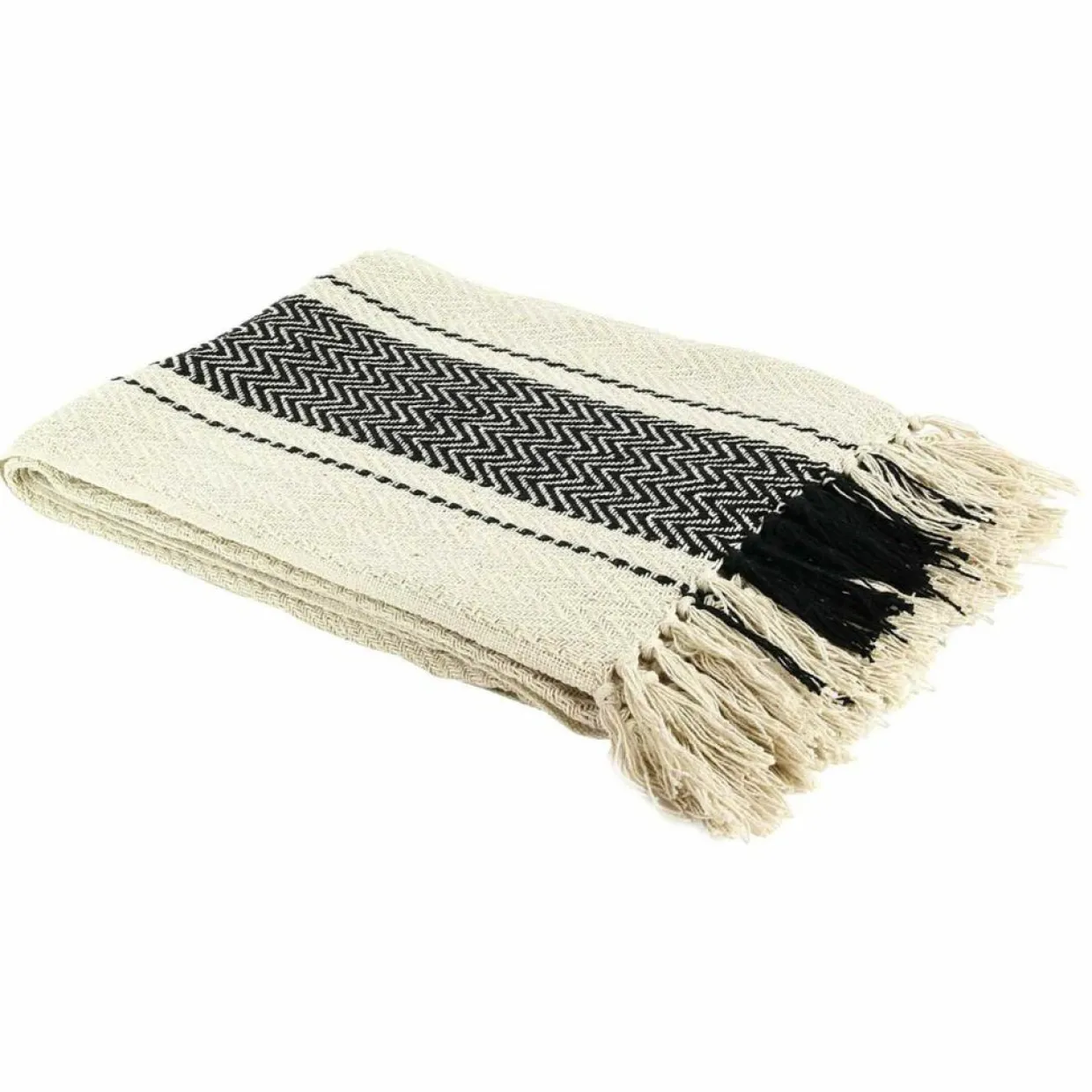 Home Deco Factory Plaids^Plaid berbère à rayure écru/noir - 150x120 cm