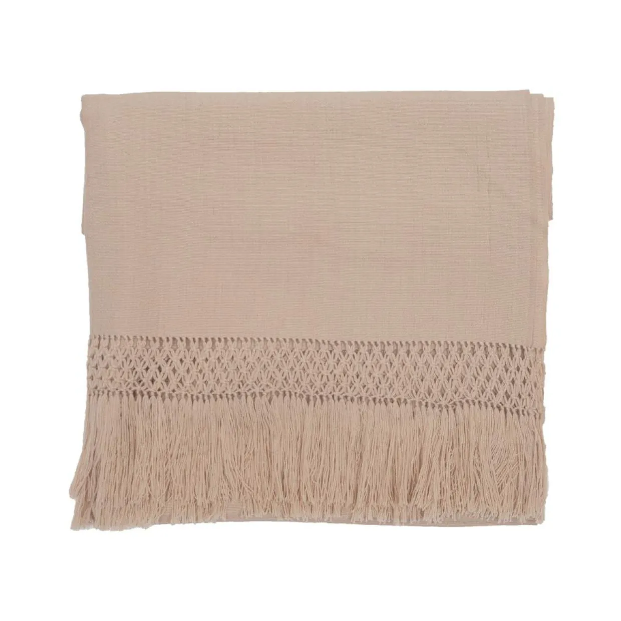 Plaid en coton & laine détails macramé rose 90x200cm-Bed and Philosophy Sale