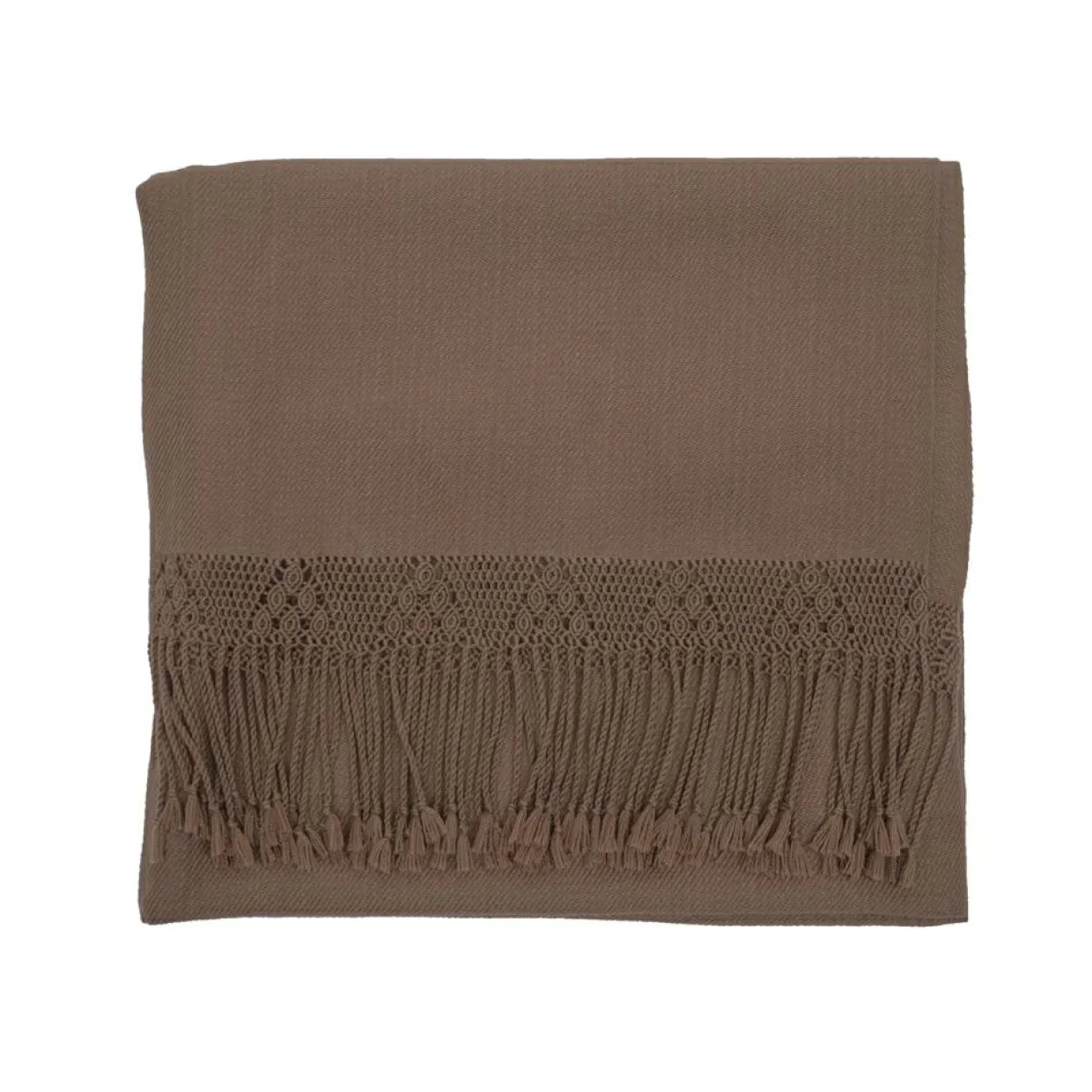 Bed and Philosophy Plaids^Plaid en coton & laine et détails macramé marron 90x200cm