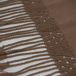 Bed and Philosophy Plaids^Plaid en coton & laine et détails macramé marron 90x200cm