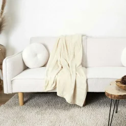 Plaid en Flanelle crème - 125x150 cm-Home Deco Factory Clearance