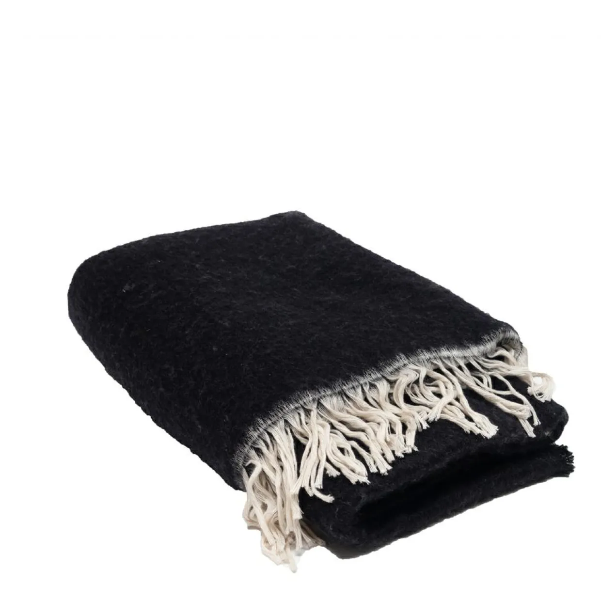 Bed and Philosophy Plaids^Plaid en laine finitions frangées noir 135x230cm