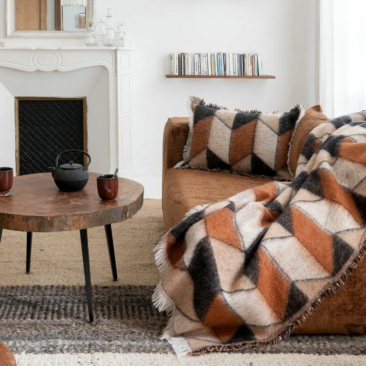 Bed and Philosophy Plaids^Plaid en laine motif 70s marron 135x230cm