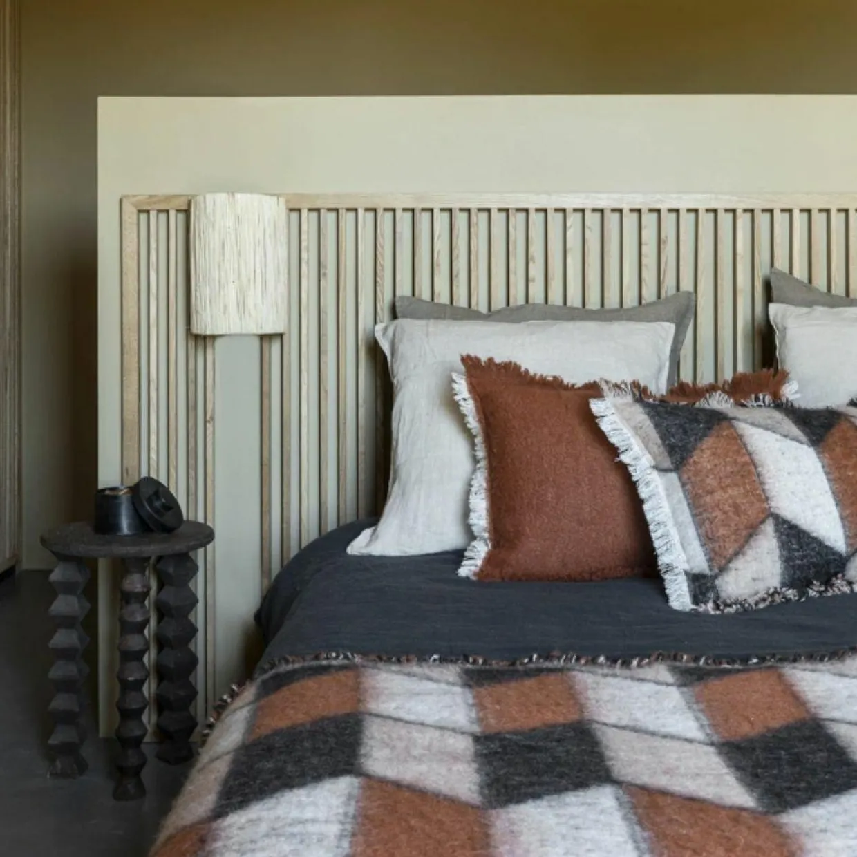 Bed and Philosophy Plaids^Plaid en laine motif 70s marron 135x230cm