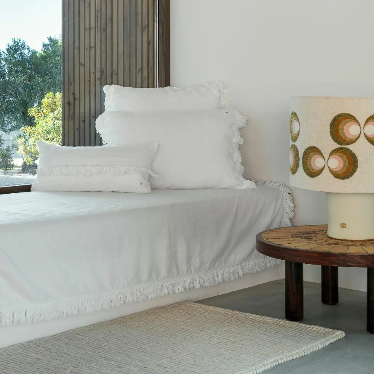 Bed and Philosophy Plaids^Plaid en lin & coton finitions frangées blanc 150x180cm