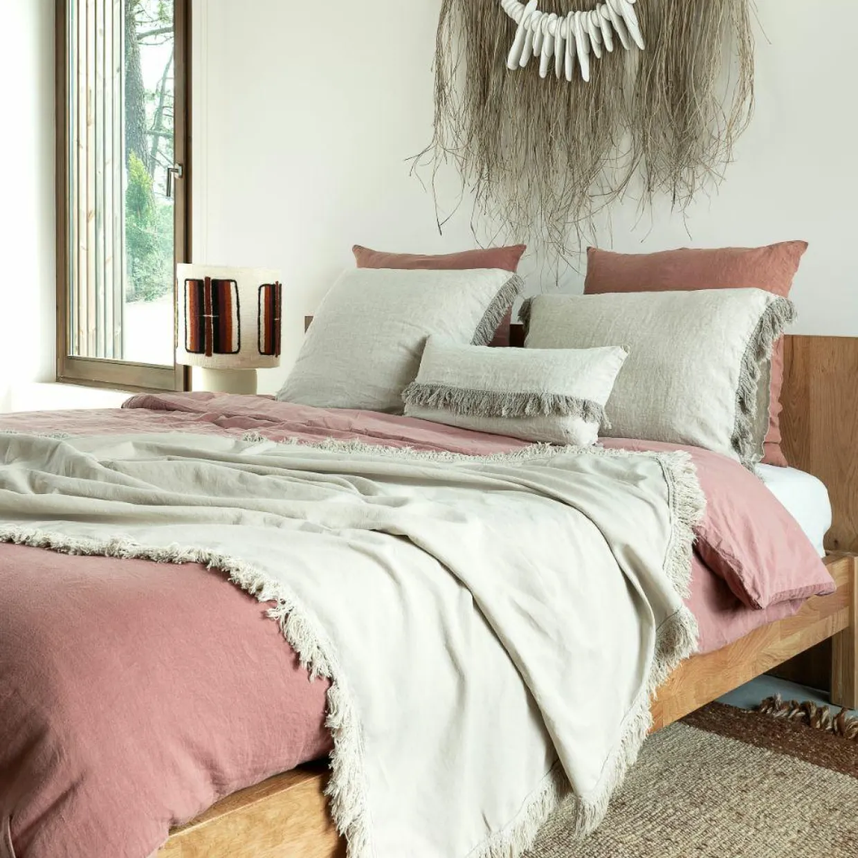 Bed and Philosophy Plaids^Plaid en lin & coton finitions frangées naturel 150x180cm
