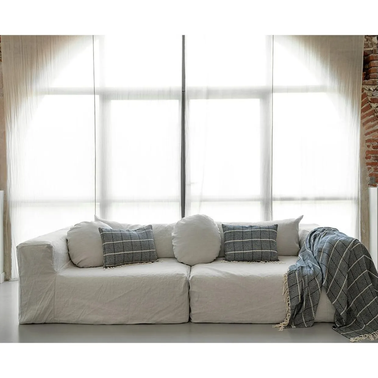 Plaid en lin et coton bleu 135x200cm-Bed and Philosophy Discount