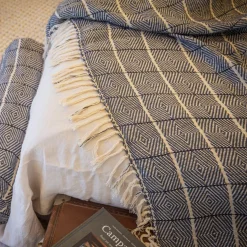 Plaid en lin et coton bleu 135x200cm-Bed and Philosophy Discount