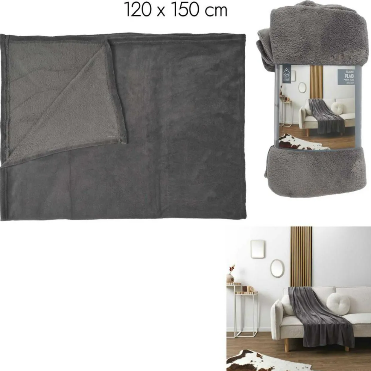Home Deco Factory Plaids^Plaid en microfibre gris foncé - 120x150 cm