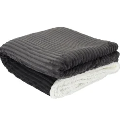 Plaid flanelle cotelé sherpa gris - 180x220 cm-Home Deco Factory Outlet